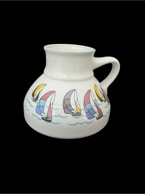 Vintage “Smooth Sailing” Ceramic Mug Wide Based No Spill Sailboats Waves Japan